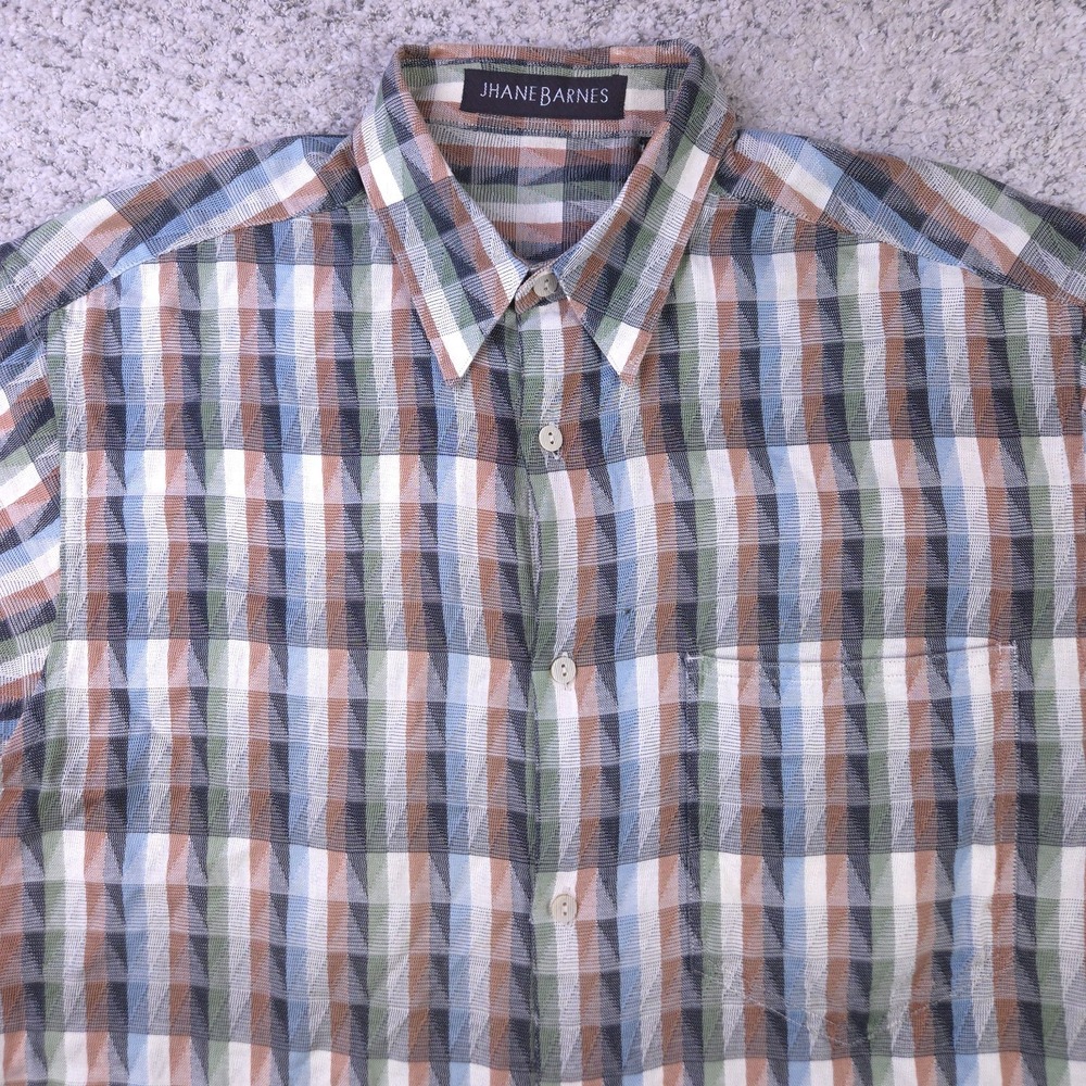VTG Jhane Barnes Shirt Mens Small Geometric Psychedelic Short Sleeve Button GUC